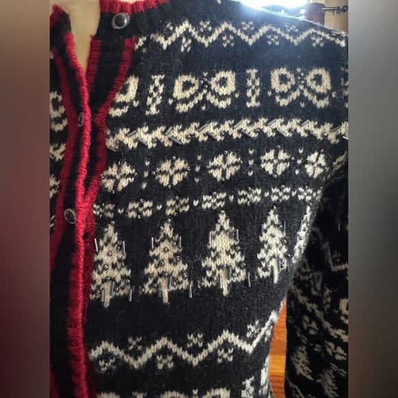 Charter Club Black and White Cardigan with Red Trim - Picture 3 of 14